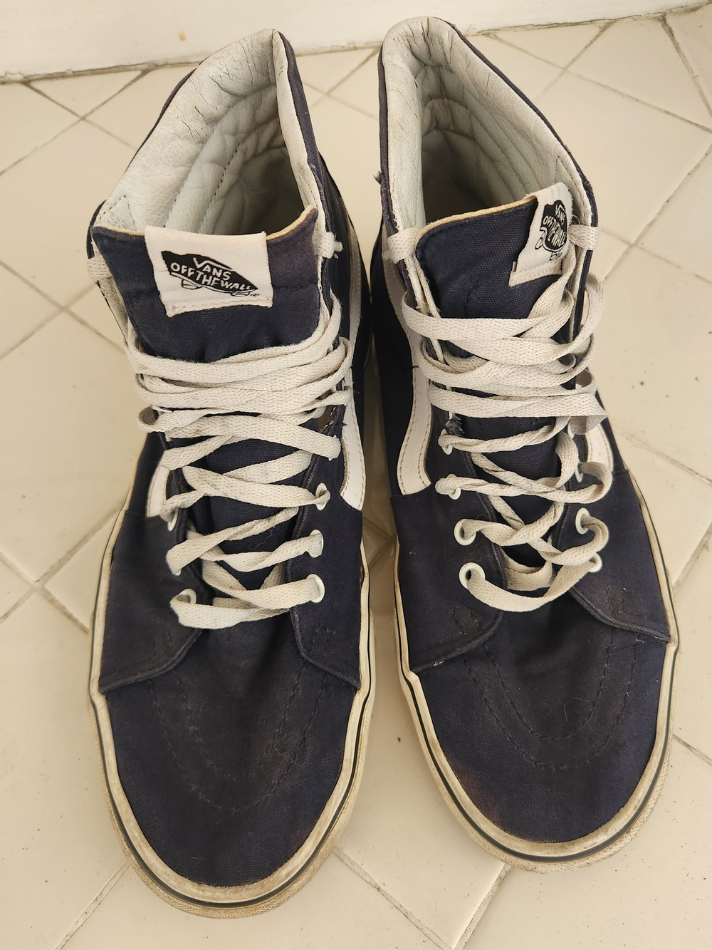 Vans Sk8-Hi High Top Sneakers - Navy/White, Size Men's 10.5, Women's 12